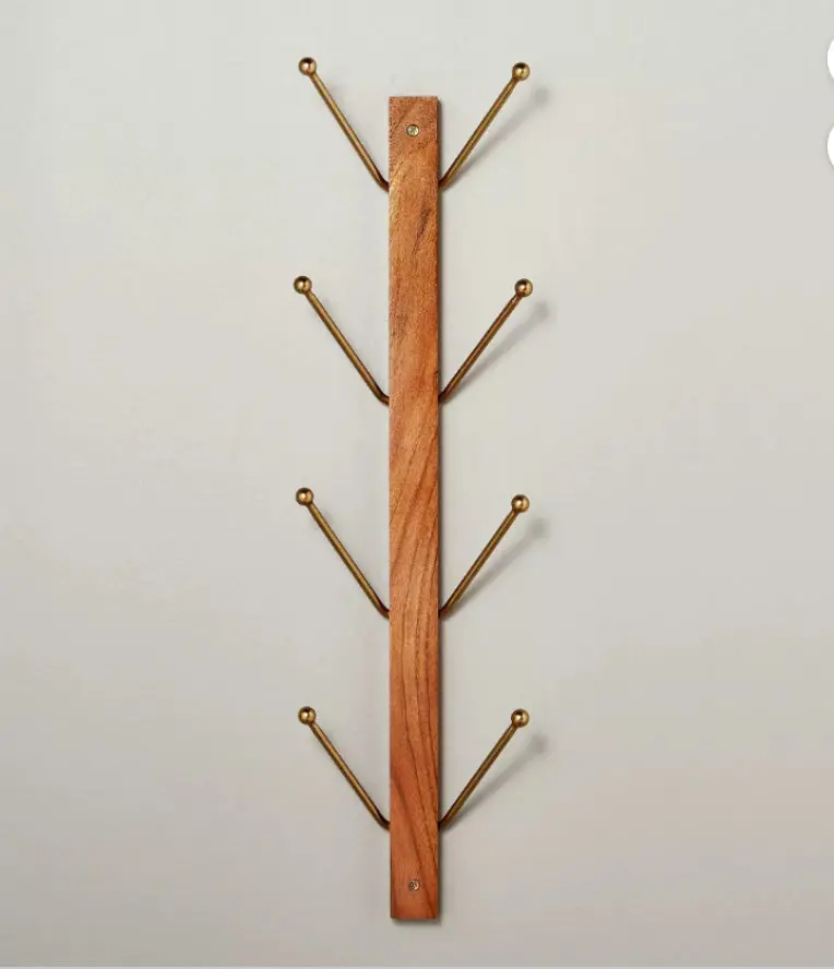 24" Wood & Metal Vertical Wall Rack Brown/Brass 1