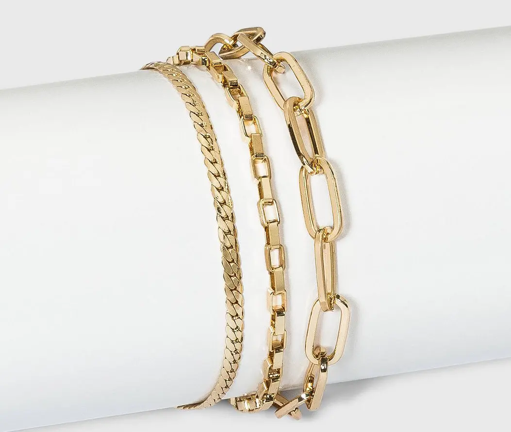 Paperclip Chain Bracelet - Set 3Pc Gold 1
