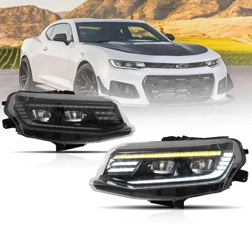 Led Headlight Assembly Dual Beam Projector Black Welcome/Breath & Back And Forth Function For 2016-2018 Chevrolet Camaro & 2019-2024 Camaro Zl1 1