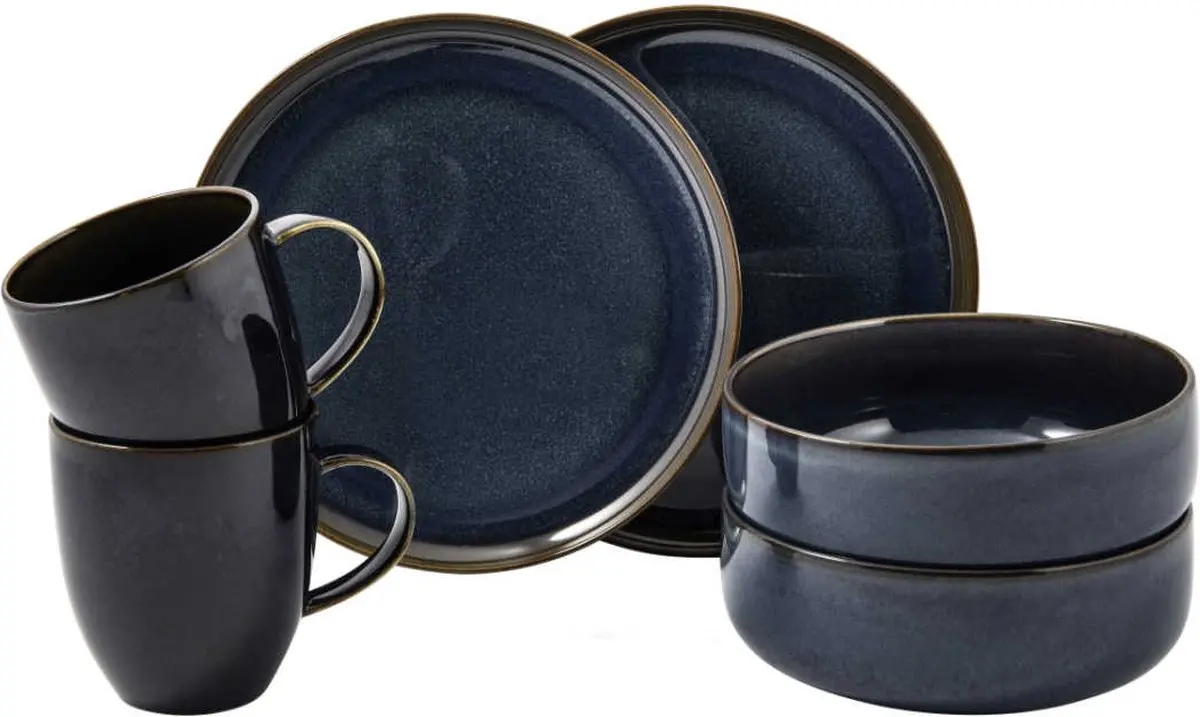 Villeroy & Boch Serviesset Crafted - Denim Blauw - 6-Delig / 2 Personen - 2 Ontbijtborden, 2 Kommen & 2 Mokken 1