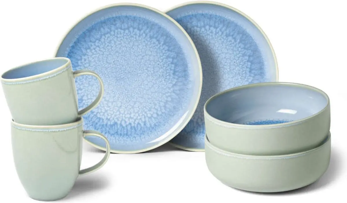 Villeroy & Boch Serviesset Crafted - Blueberry Turquoise - 6-Delig / 2 Personen - 2 Ontbijtborden, 2 Kommen & 2 Mokken 1