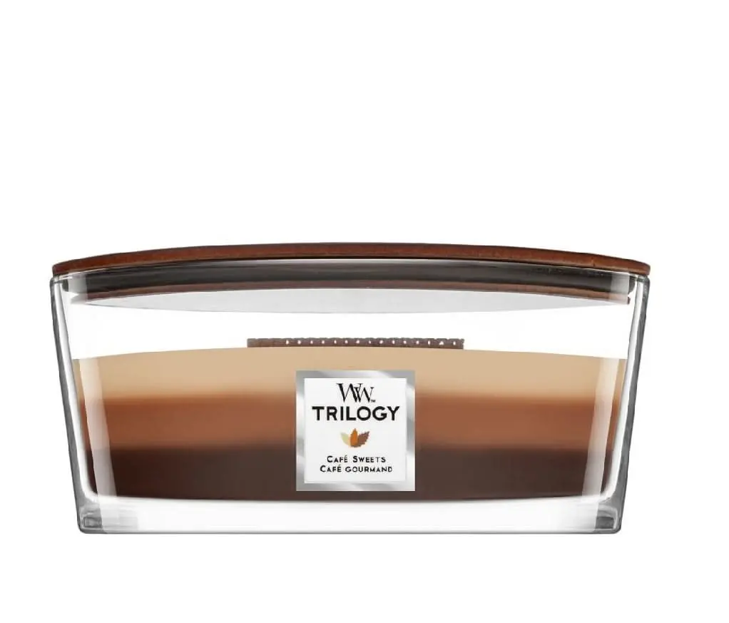 Woodwick Geurkaars Ellipse Trilogy Café Sweets - 9 Cm / 19 Cm  - Geurkaars In Glas - Houten Lont 1