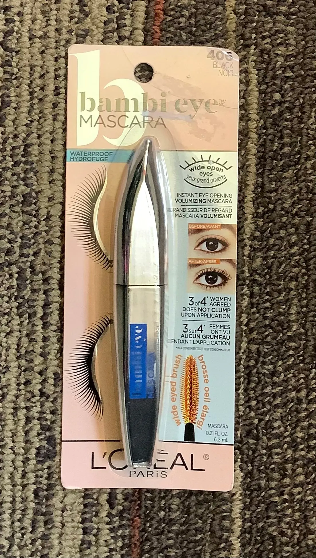 L'oreal Paris Bambi Eye Lasting Volume Lengthening And Curling Mascara - Black Brown Washable - 0.21 Fl Oz 1