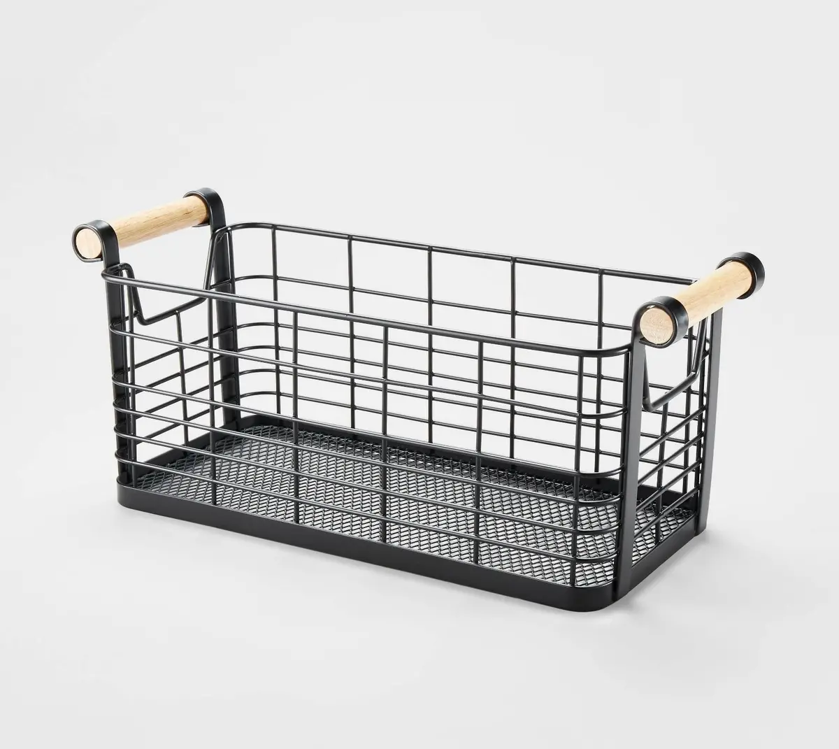 13.75" X 6" X 6" Small Rectangular Wire Natural Wood
Handles Basket Black 1