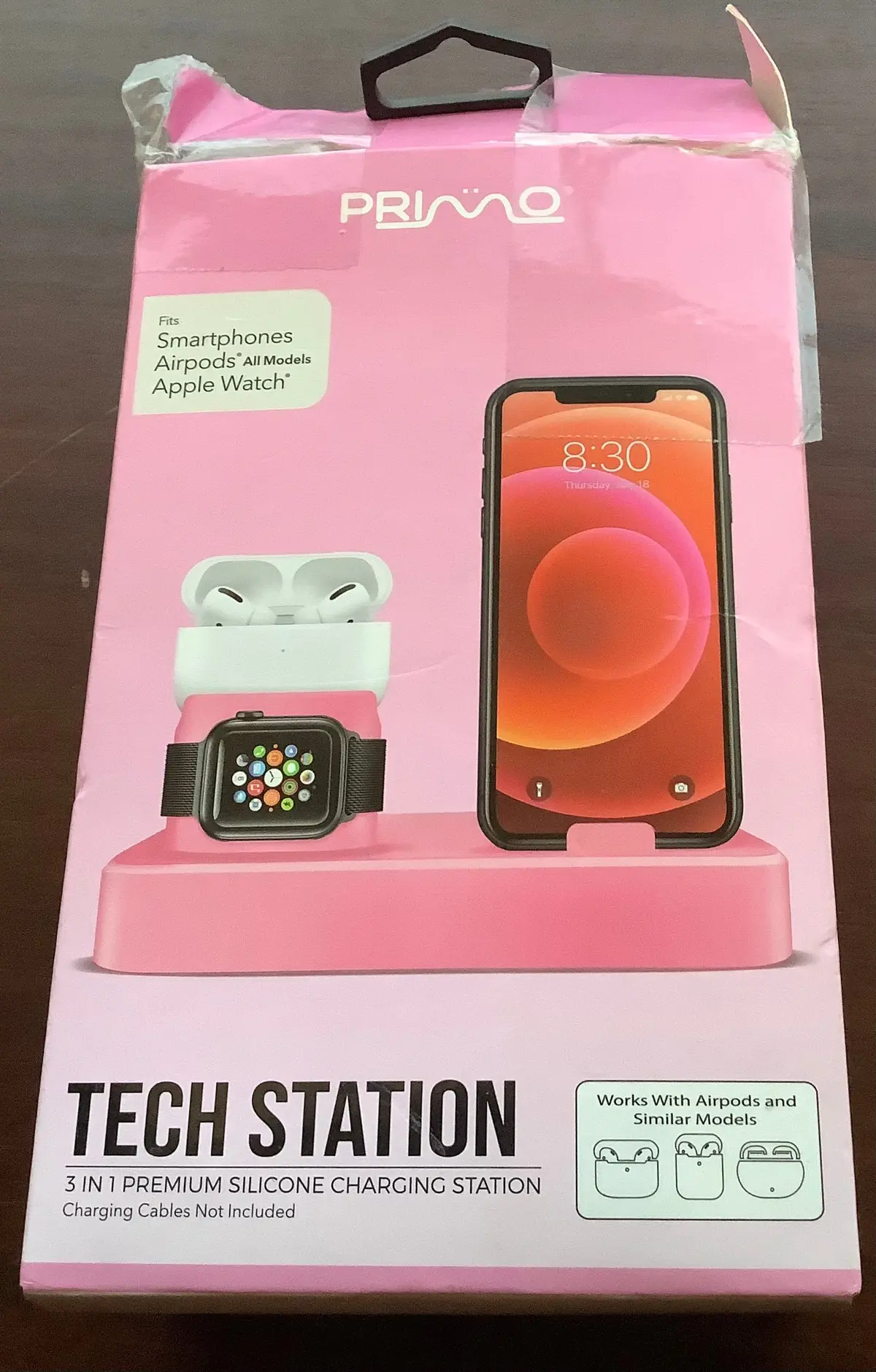 Primo Tech Station 3-In-1 Premium Charging Station – Fits Smartphones, Airpods, Apple Watch - Pink 1