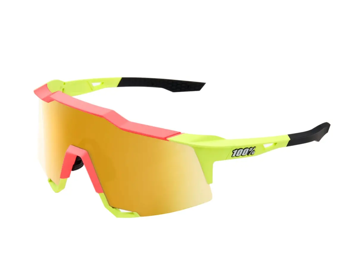 100% Speedcraft Matte Washed Out Neon Yellow - Flash Gold Mirror Lens Eyewear 1