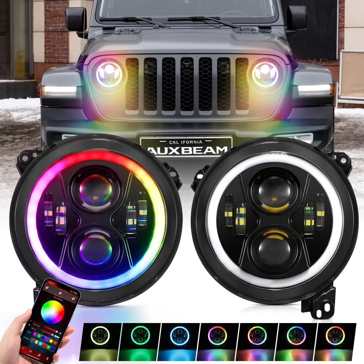 Upgraded 9 Inch Round Led Headlight With Rgb Halo Ring For Jeep Wrangler Jl 1