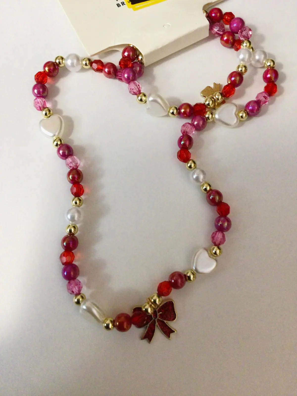 Red Bow Necklace & Bracelet - Red/Gold/Pink 1