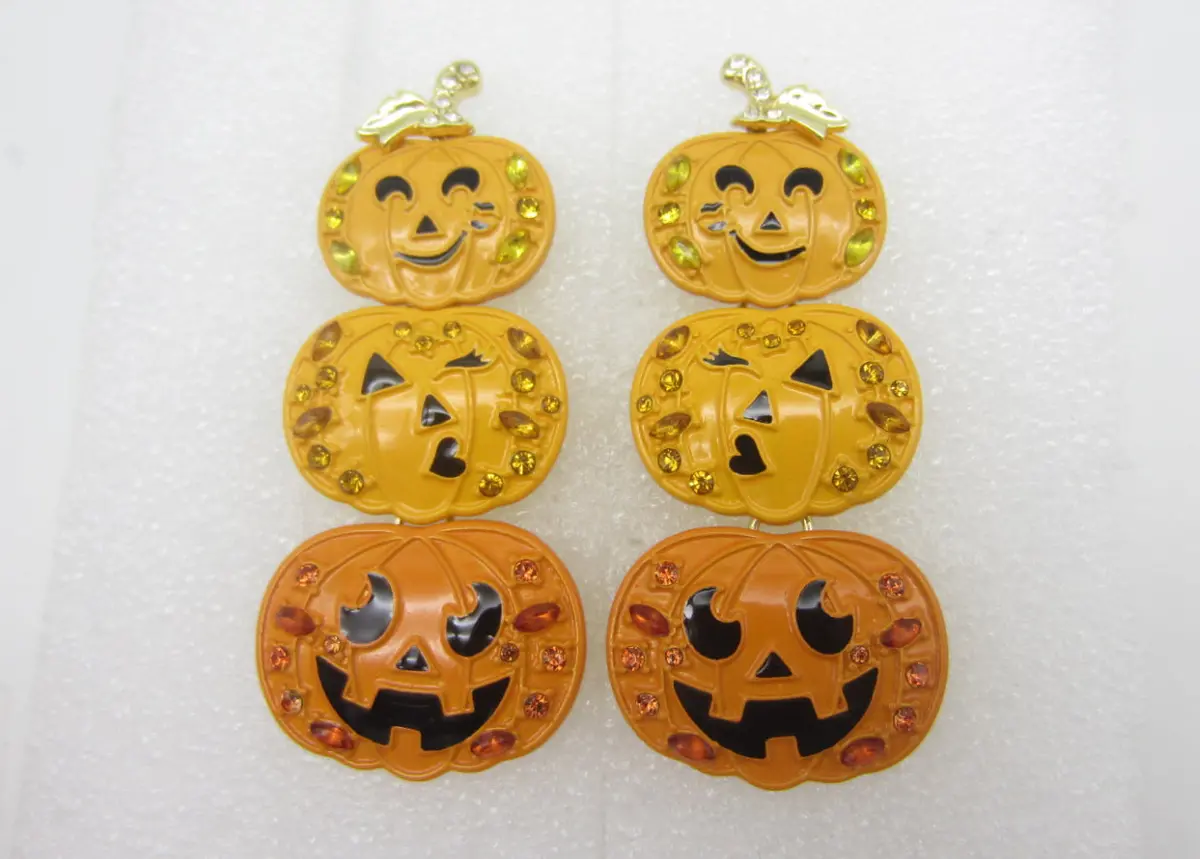 Pumpkin Gem Dangle Earrings - Orange 1
