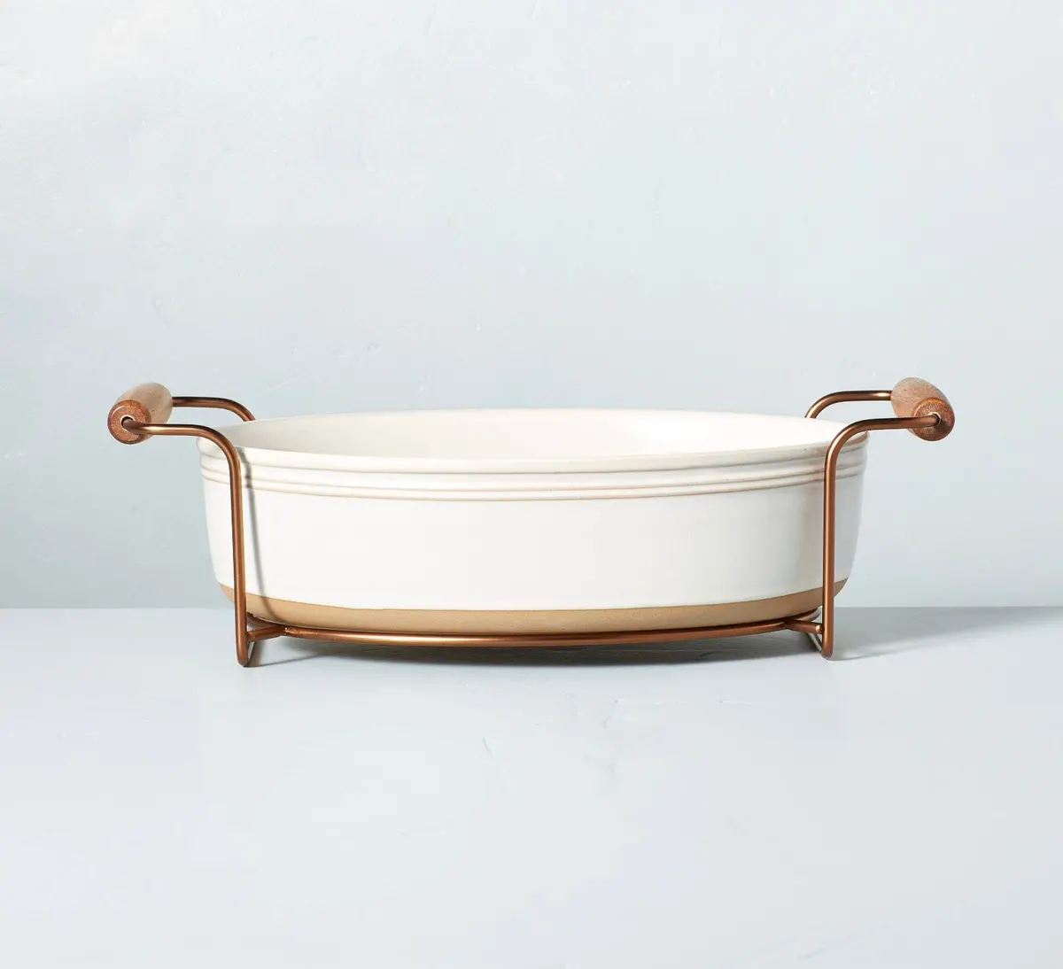 Oven-To-Table Stoneware Oval Baking Dish With Cradle Carrier - Cream/Clay - 2.75Qt 1