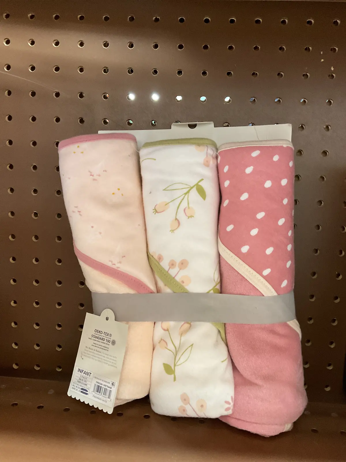3 Pack Infant Hooded Towels- Pink/White 1
