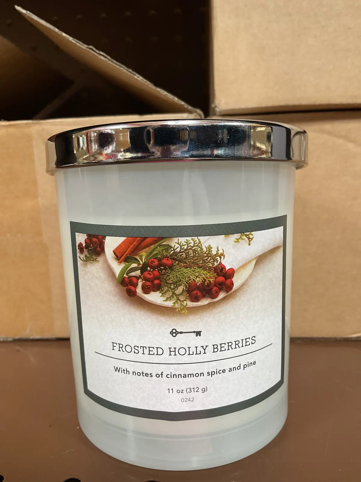 Milky Glass Frosted Holly Berries Lidded Jar Candle - 11Oz 1