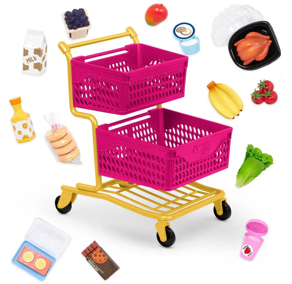 Our Generation Grocery Day Shopping Cart - Pink/Yellow - Accessory Set For 18” Dolls 1