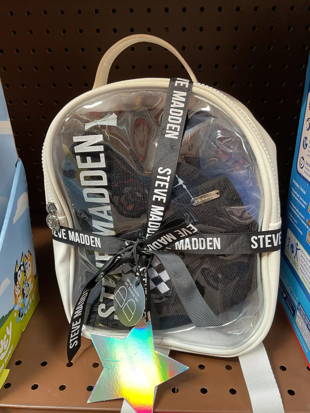 Steve Madden Clear Bag W/ Black Beanie & Blue Beanie 1