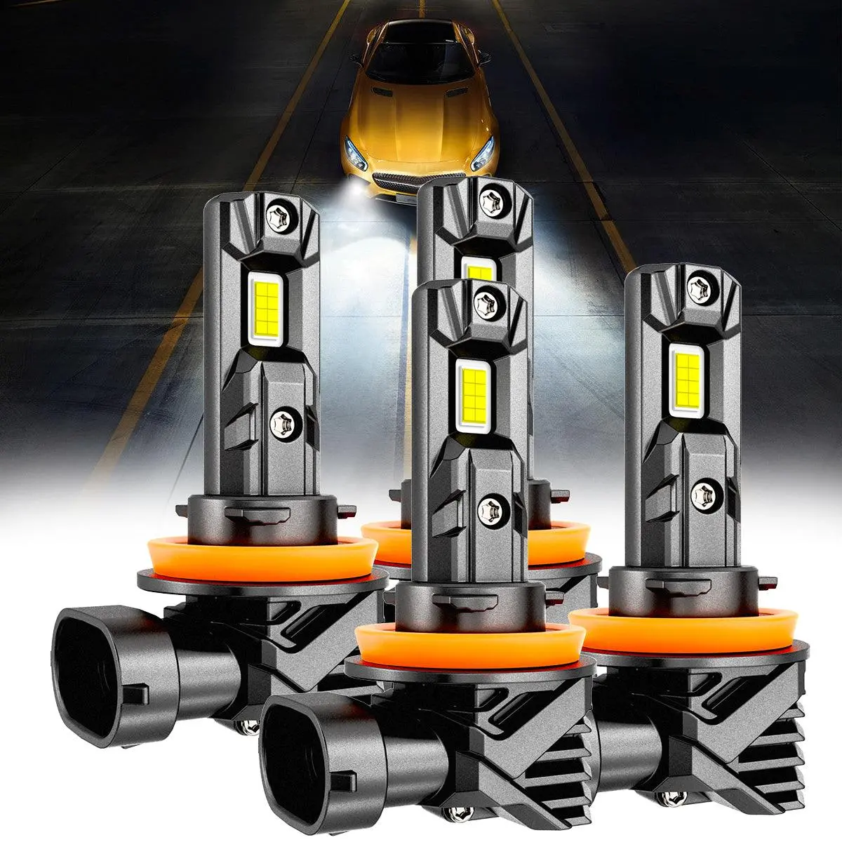 🆕H11+H11 Led Headlight Bulbs/Fog Lights Q15 Series Fanless & Wireless 60W 18000Lm 6500K Cool White | 4 Bulbs 1