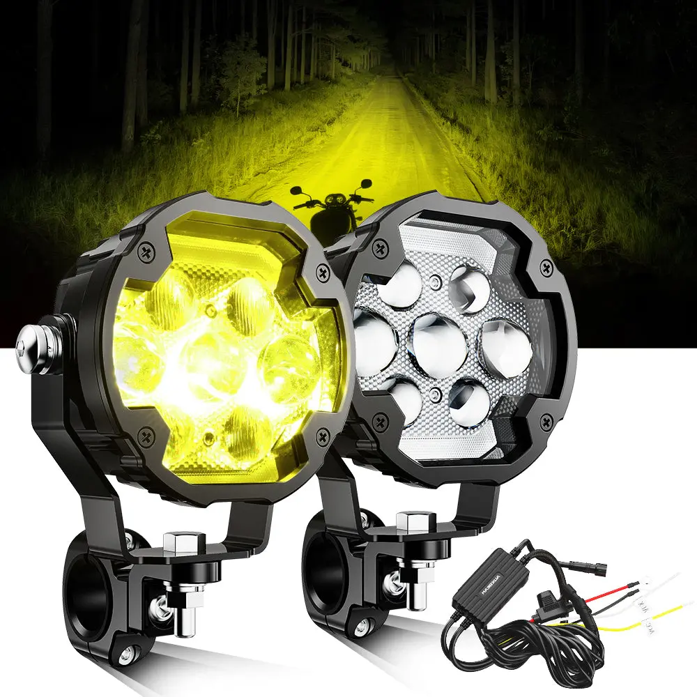 🆕4.2 Inch Motorcycle Auxiliary Led Spotlight, 72W Ax7 Series Dual Color Switchback Driving Fog Light With 3+4 Modes For Motorcycle Jeep Suv Atv Truck | 2Pcs/Set 1