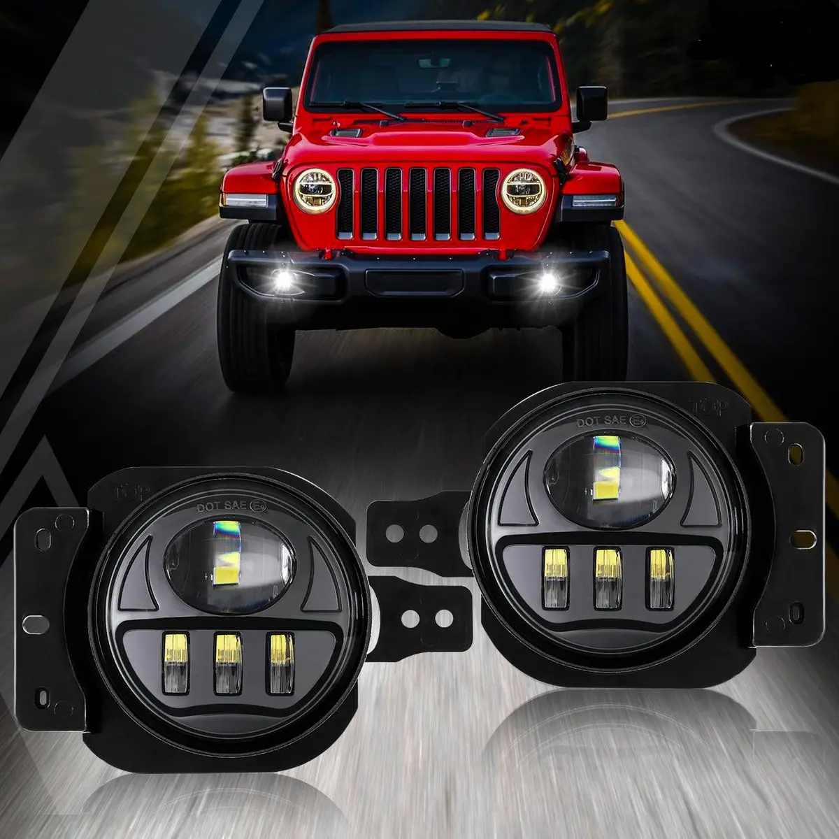 (2Pcs/Set) 30W 4 Inch Led Fog Lights With Adapter Ring & 2 Brackets For Jeep Wrangler Jl Jlu 2018 2019 2020 2021, Jeep Gladiator Jt 2019 2020 2021 1