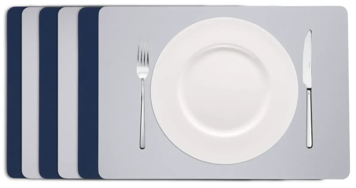 Cookinglife Placemats - Dubbelzijdig - Vegan Leer - Grijs / Blauw 46 X 33 Cm - 6 Stuks 1