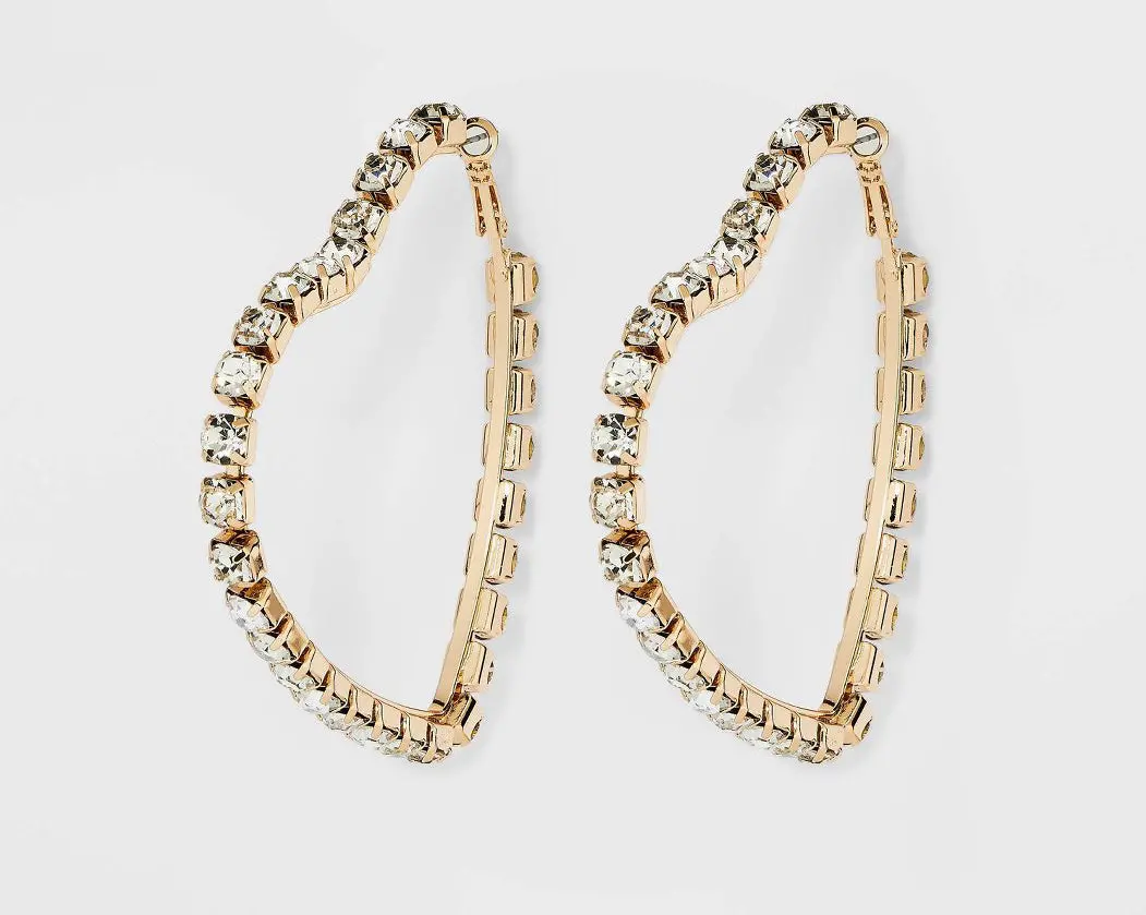 Crystal Heart Hoop Earrings - Gold 1