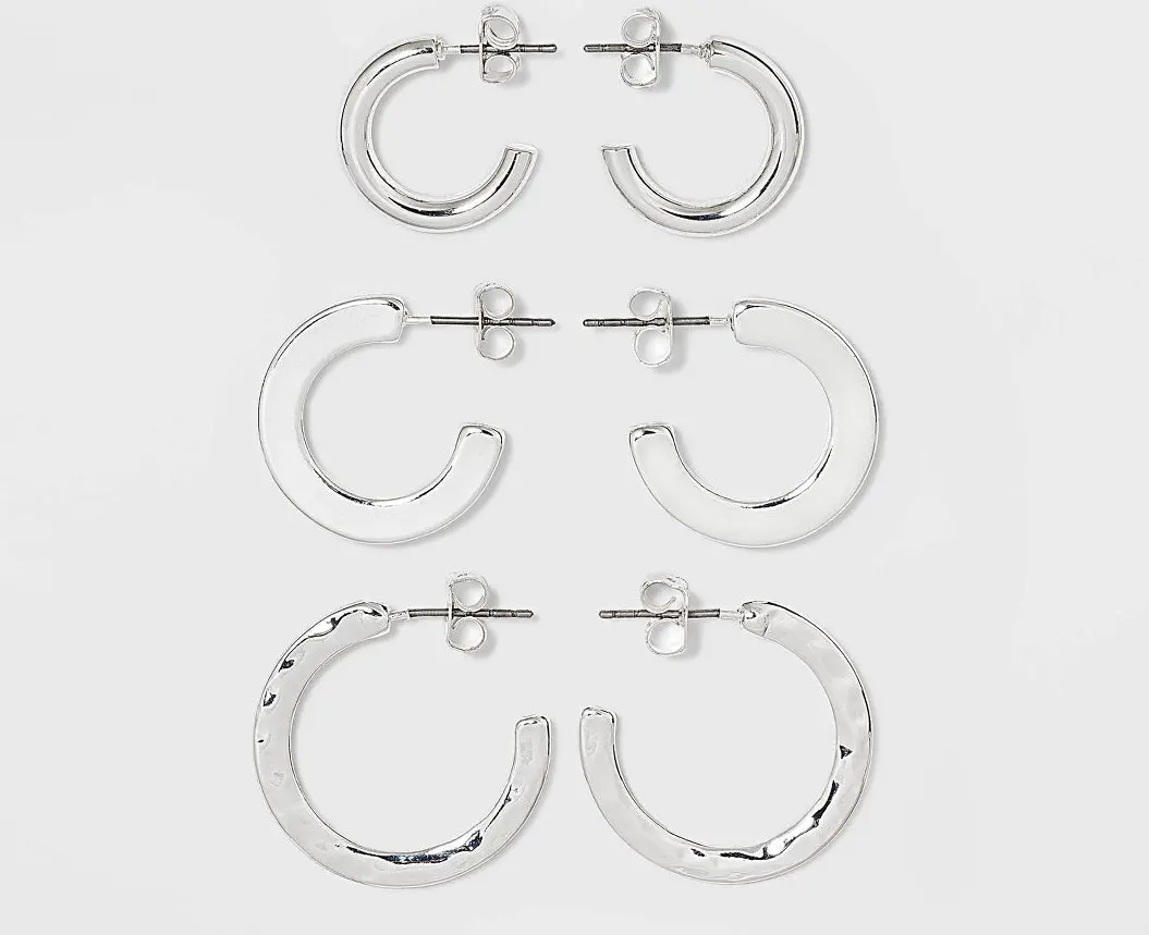 Hammered Metal Hoop Trio Earring - Set 3Pc 1