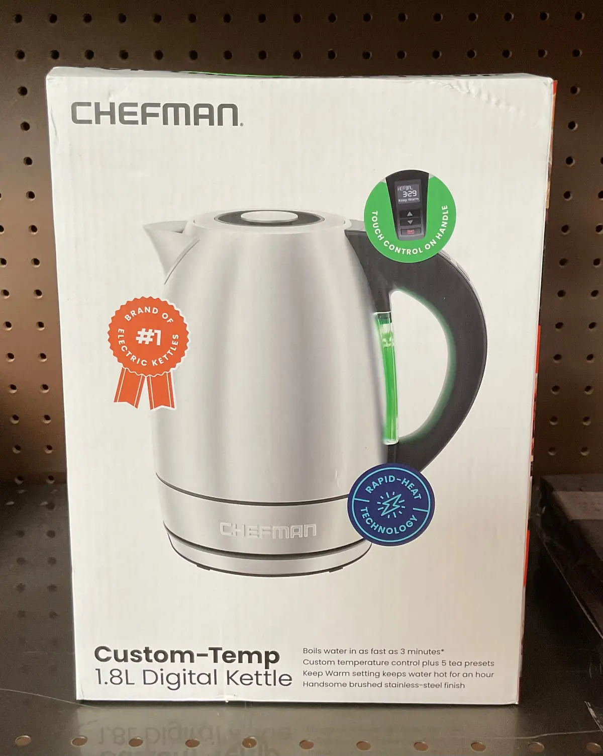 Chefman Electric Kettle 1.7 Liter, Temp Control, Led Light, Keep Warm, Auto Shutoff, Stainless Steel 1