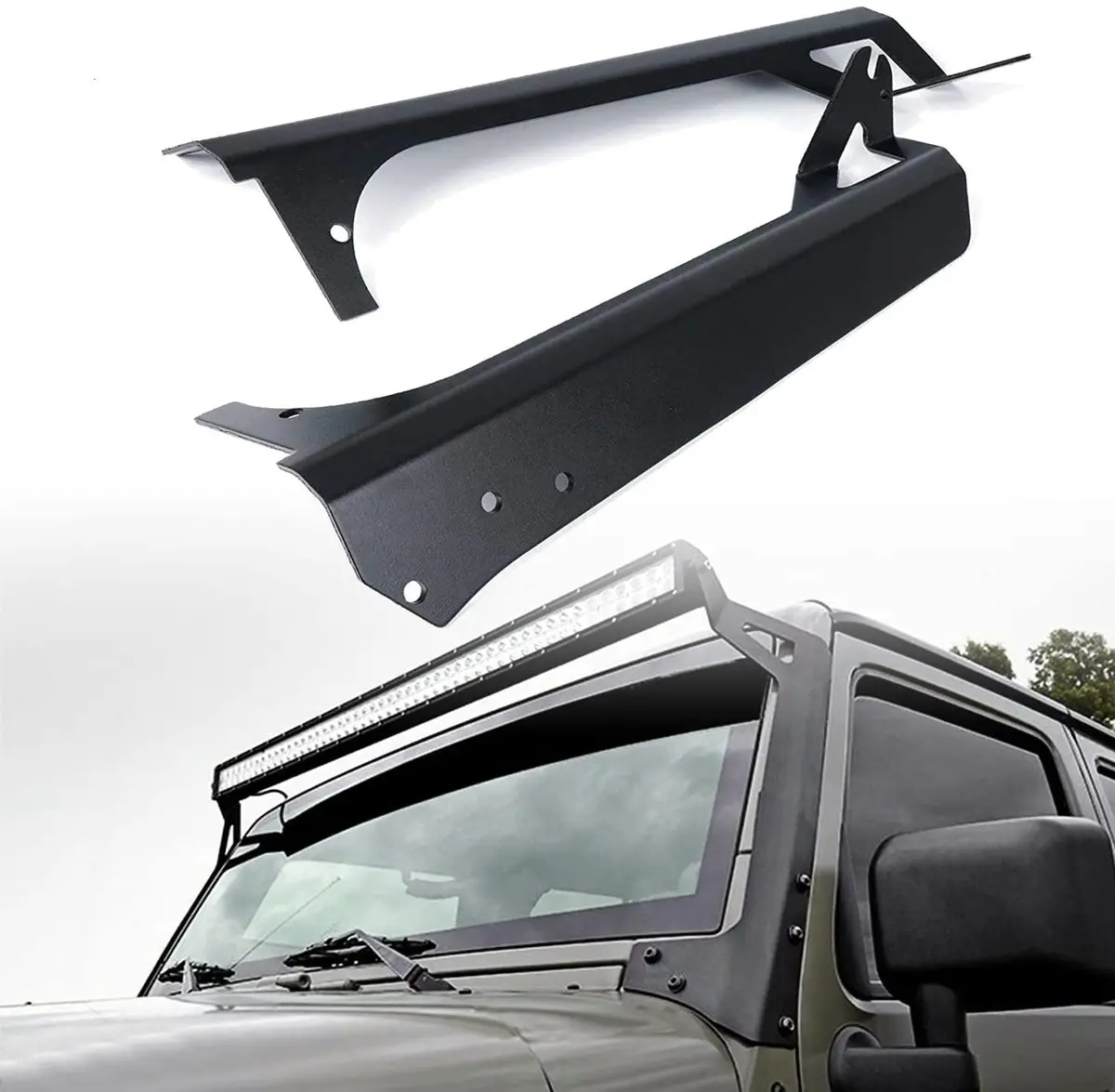 52" Straight Light Bar Windshield Mounting Brackets For 1997-2006 Jeep Wrangler Tj 1