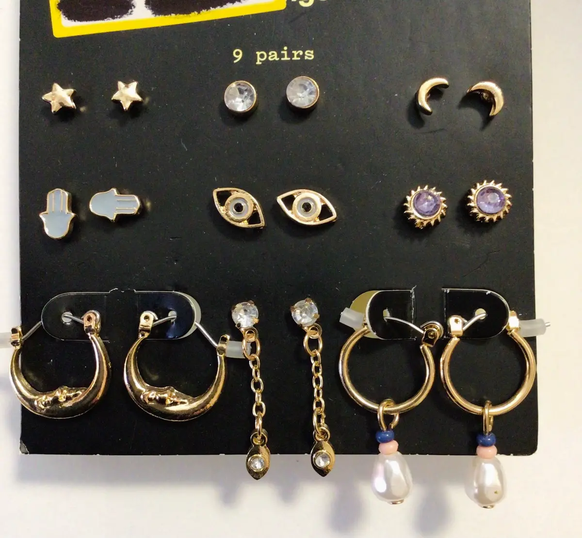 Gold Stud And Hoop Earring - 9Pc 1