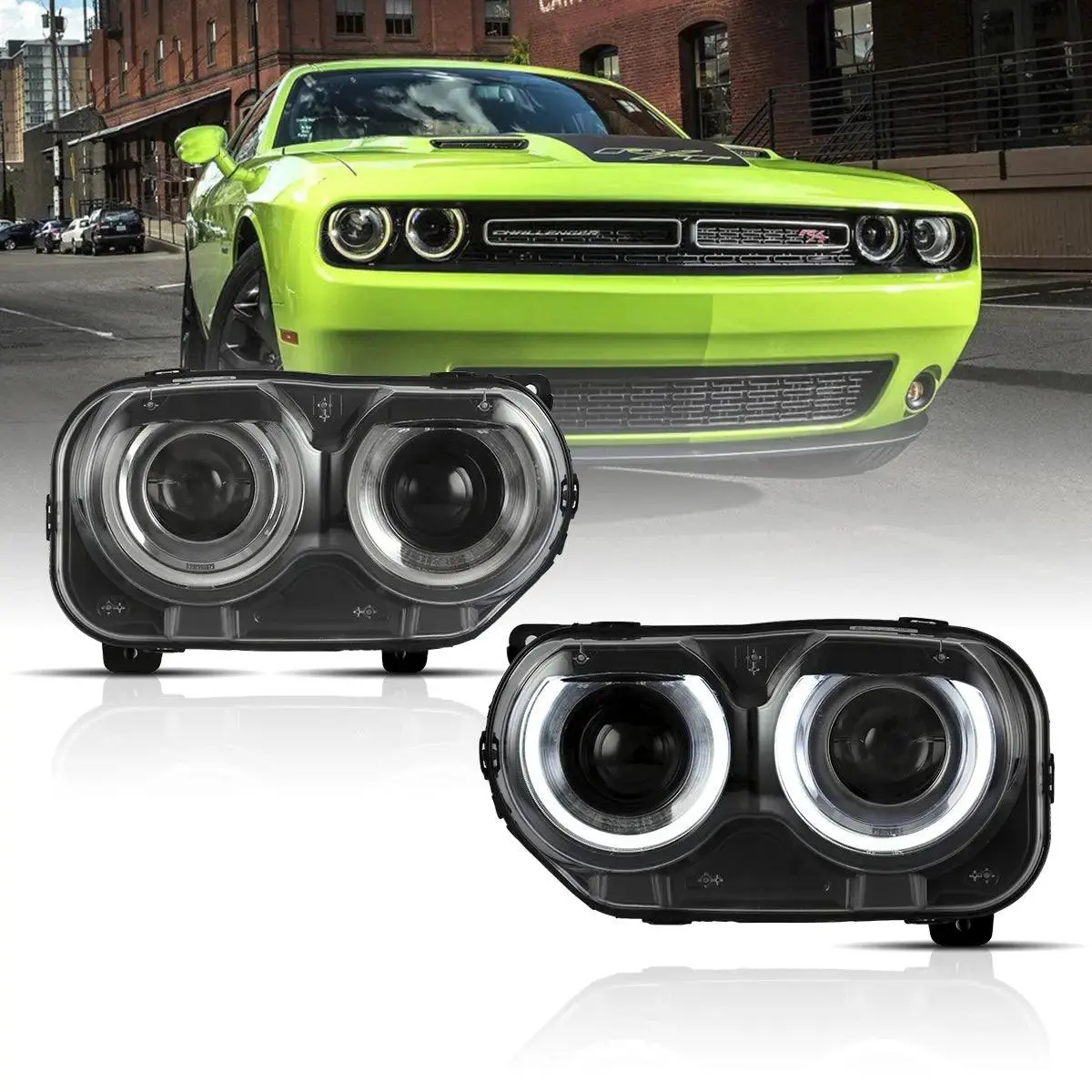 Led Headlight Assembly Dual Beam Projector Black For 2015-2023 Dodge Challenger 3Th Gen Facelifted 1