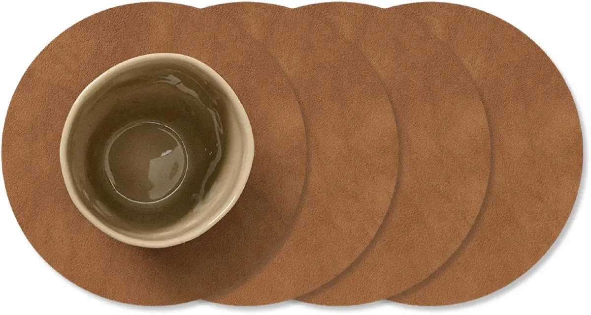 Lind Dna Onderzetters Nupo - Leer - Nature - Ø 10 Cm - 4 Stuks 1