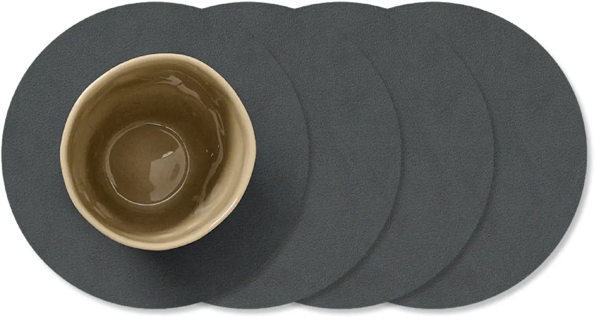 Lind Dna Onderzetters Nupo - Leer - Anthracite - Ø 10 Cm - 4 Stuks 1