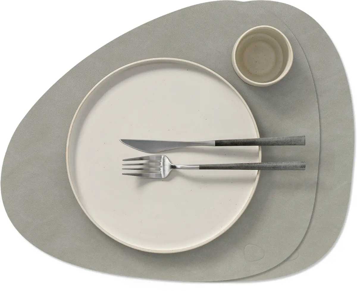 Lind Dna Placemats Nupo - Leer - Light Grey - Curved - 44 X 37 Cm - 2 Stuks 1
