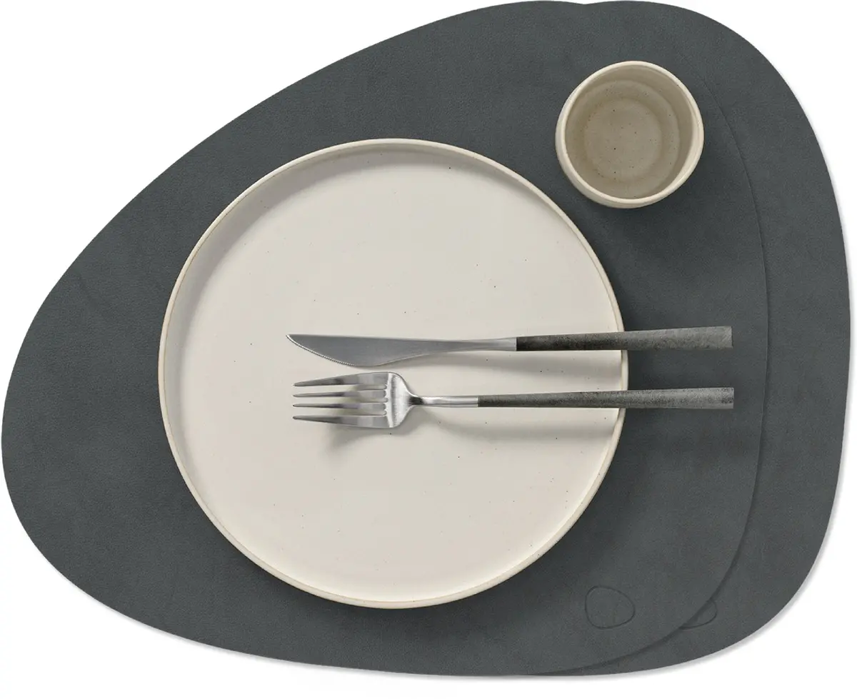 Lind Dna Placemats Nupo - Leer - Anthracite - Curved - 44 X 37 Cm - 2 Stuks 1