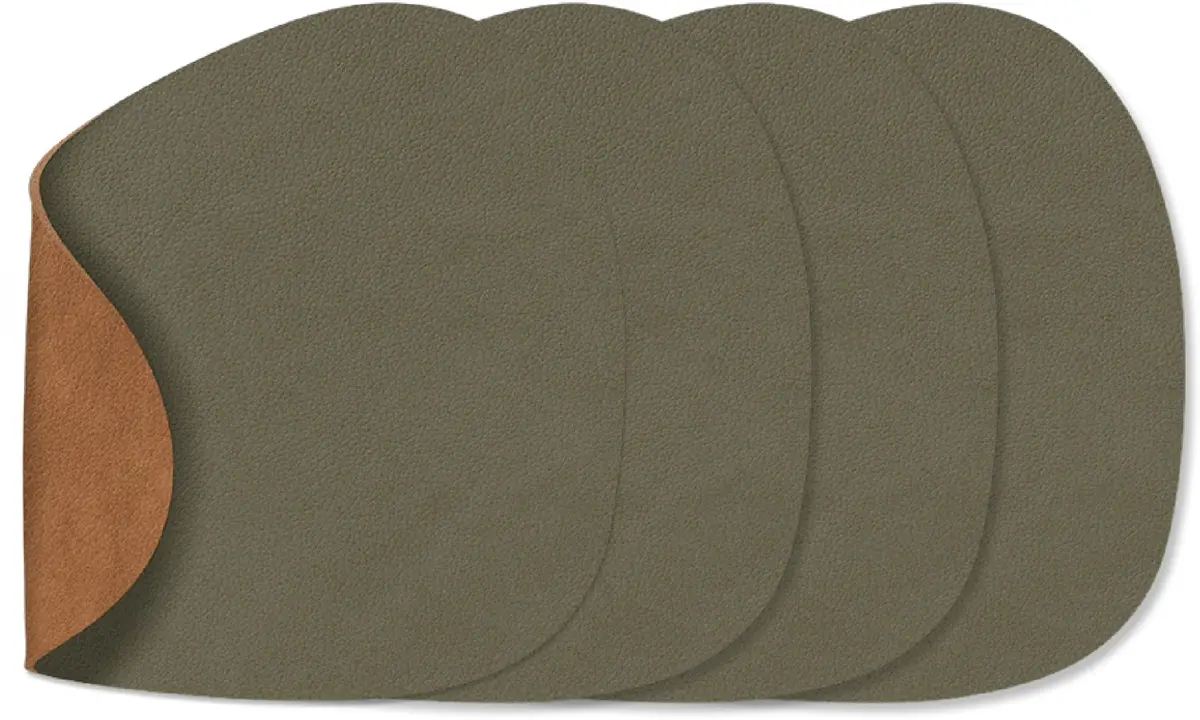 Lind Dna Onderzetters Nupo - Leer - Army Green / Nature - Dubbelzijdig - 13 X 11 Cm - 4 Stuks 1
