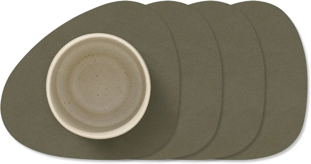 Lind Dna Onderzetters Nupo - Leer - Army Green - 13 X 11 Cm - 4 Stuks 1
