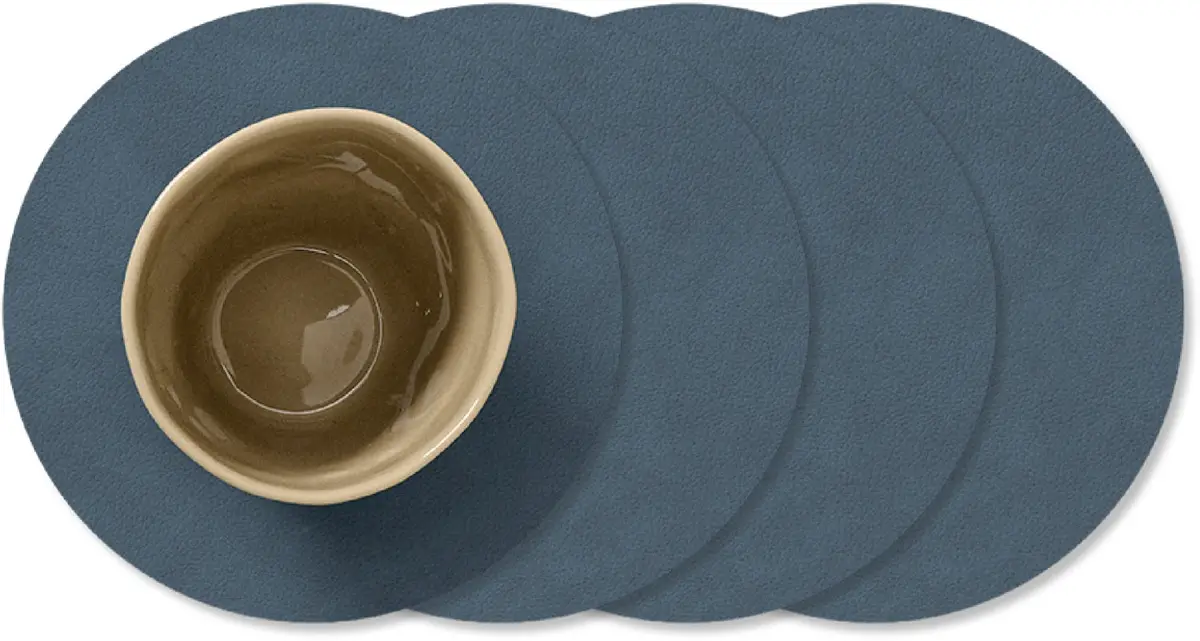 Lind Dna Onderzetters Nupo - Leer - Dark Blue - Ø 10 Cm - 4 Stuks 1