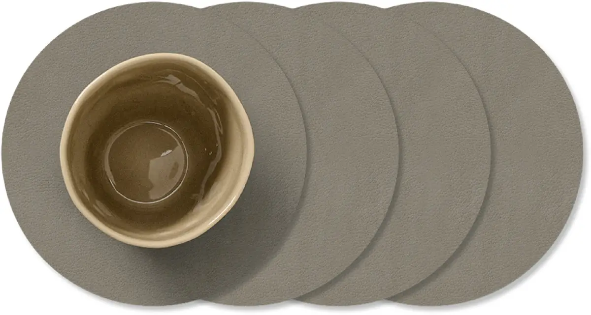 Lind Dna Onderzetters Nupo - Leer - Flint Grey - Ø 10 Cm - 4 Stuks 1