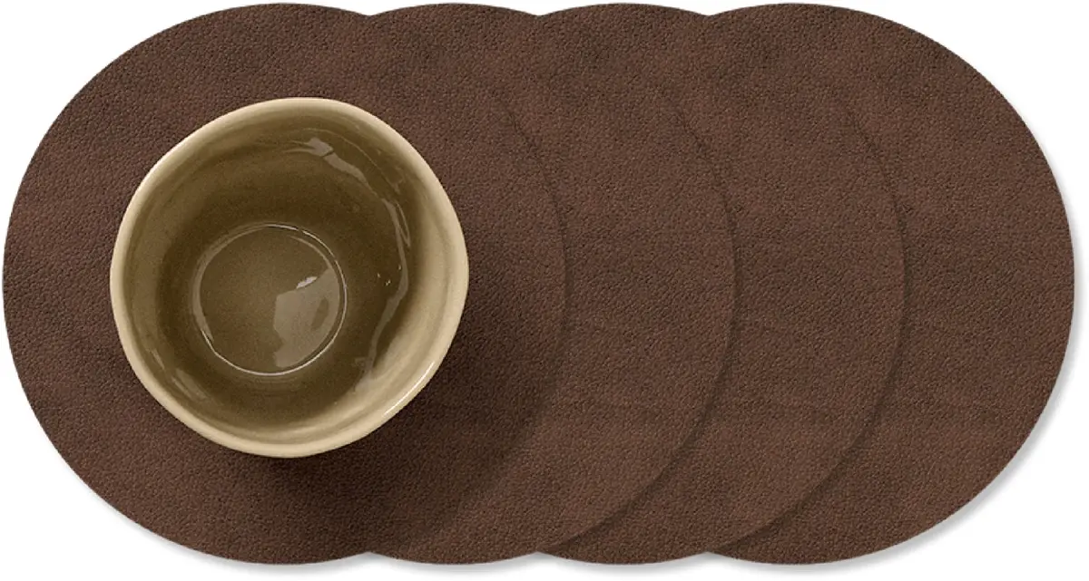Lind Dna Onderzetters Nupo - Leer - Dark Brown - Ø 10 Cm - 4 Stuks 1
