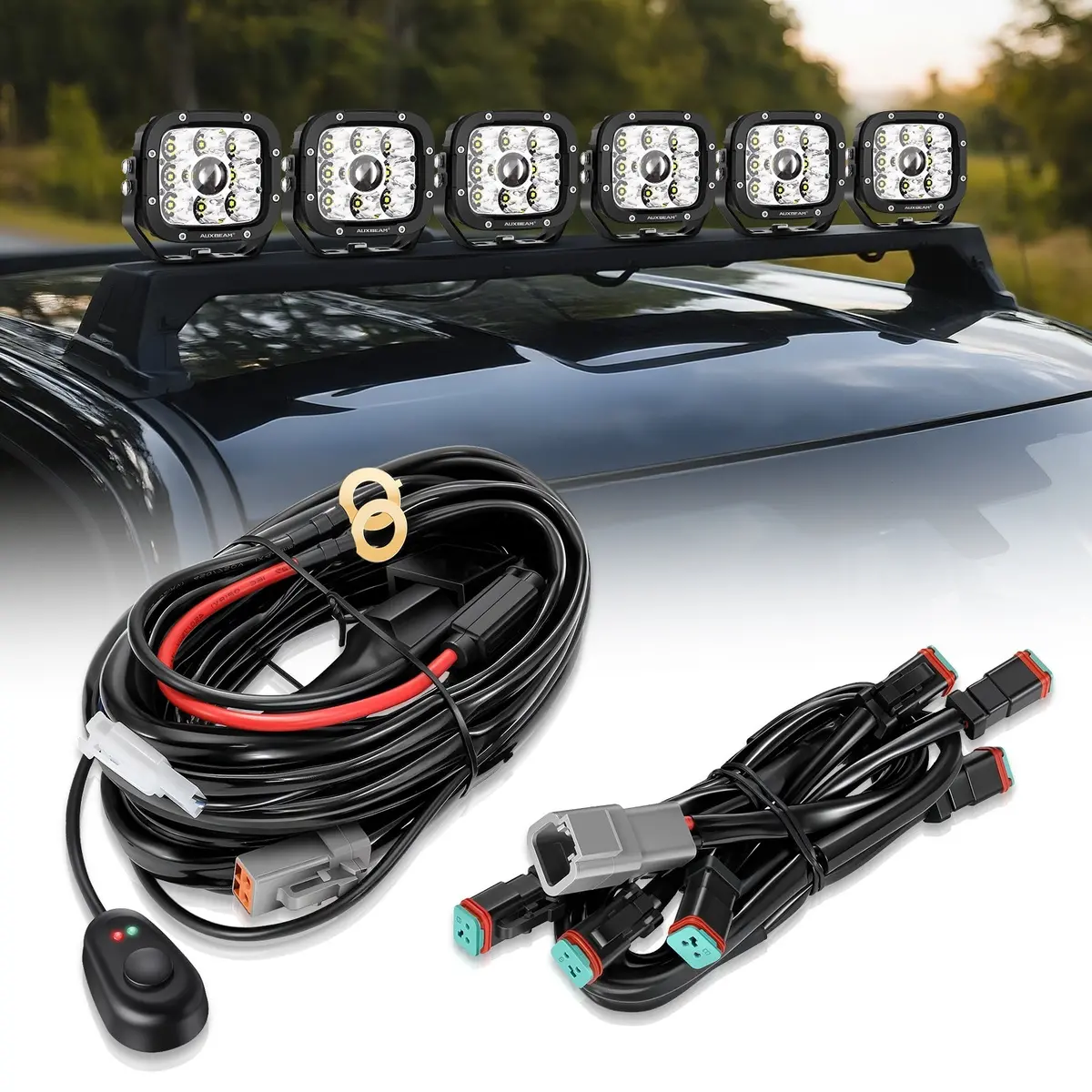 6-Led Pod Light Power Wiring Harness Kit With 2 Pin Dt Plug 1