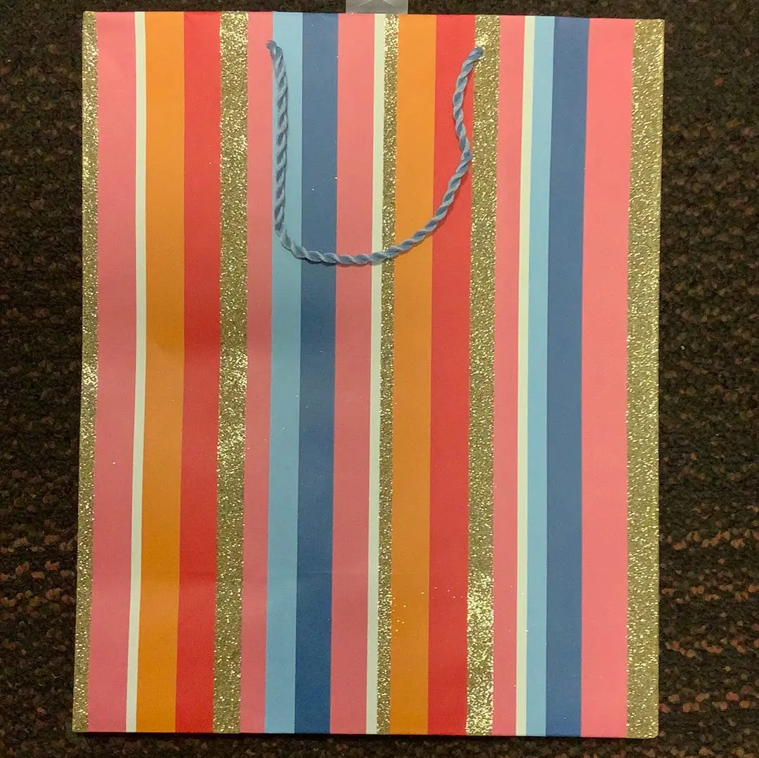 National Brand Multicolor Stripped Glitter Gift Bag 1