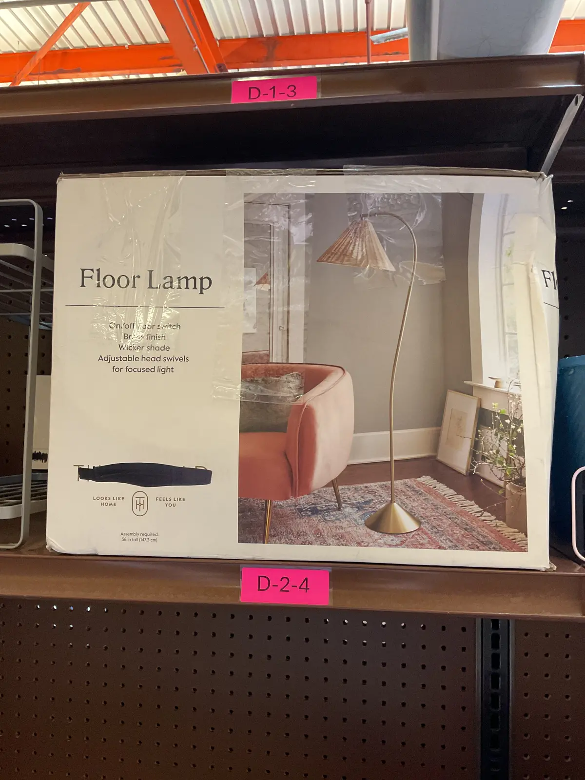 Gooseneck Floor Lamp With Natural Shade Brass Damaged Box 1