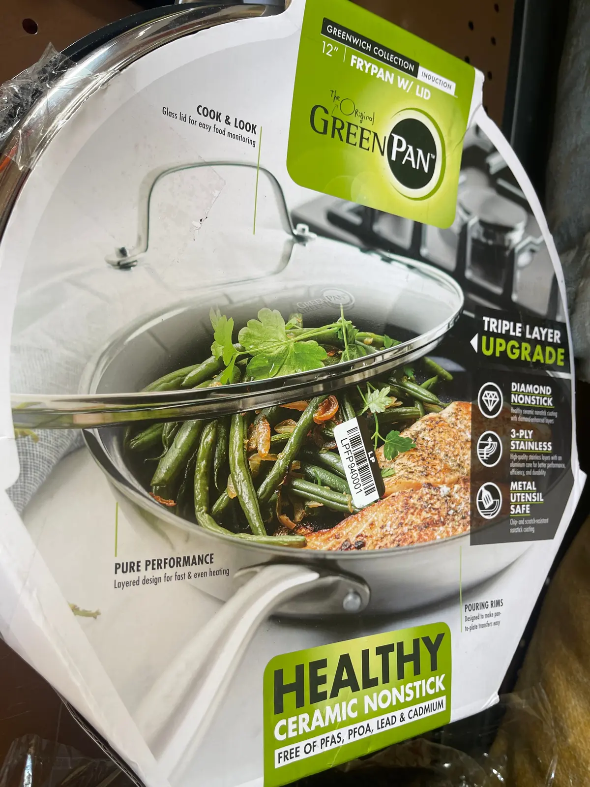 Greenpan Greenwich 12" Ceramic Stainless Steel Frypan With Lid 1