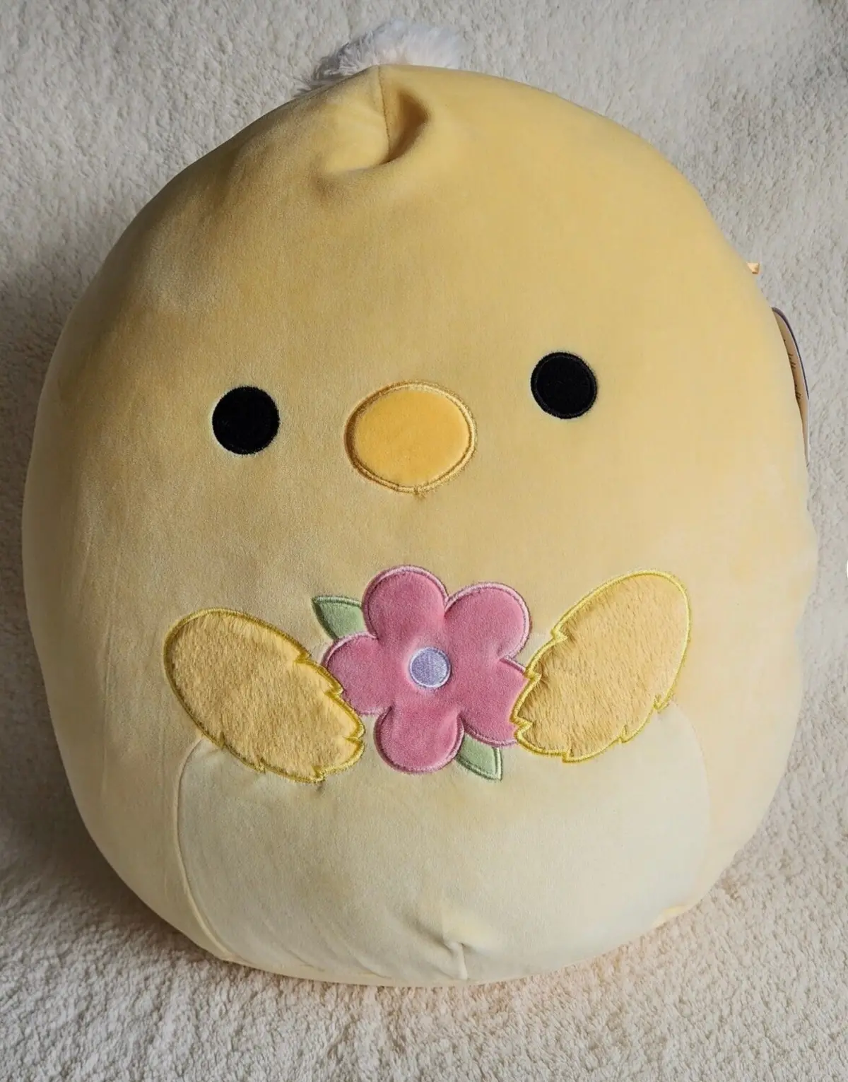 Large Squishmallows 16" Triston Yellow Chick Holding Spring Flower 1
