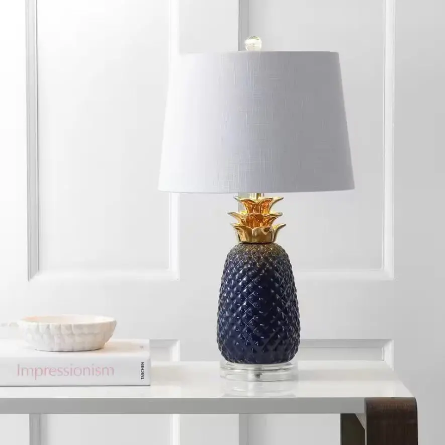 Pineapple 23 In. Navy/Gold Ceramic Table Lamp 1