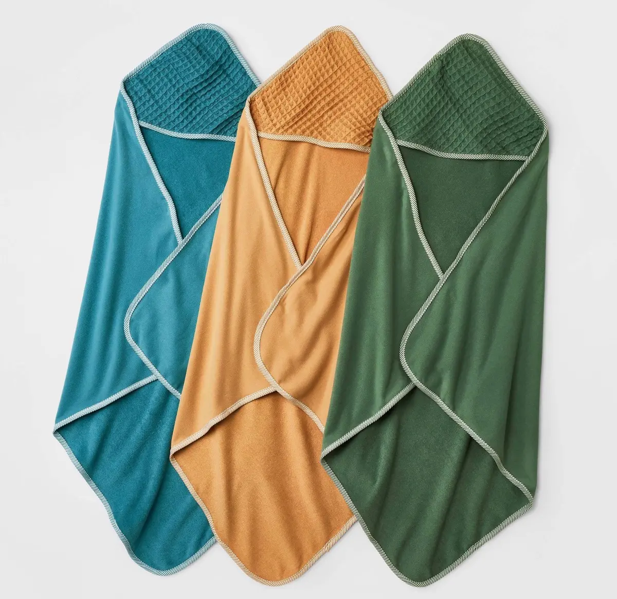 Baby Boys 3Pk Waffle Hooded Bath Towels - Olive Green 1