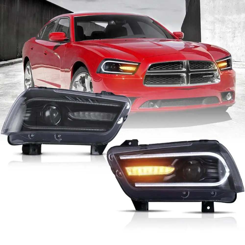Led Headlight Assembly Dual Beam Projector Black For 2011-2014 Dodge Charger(Ld) Pre-Facelifted 1
