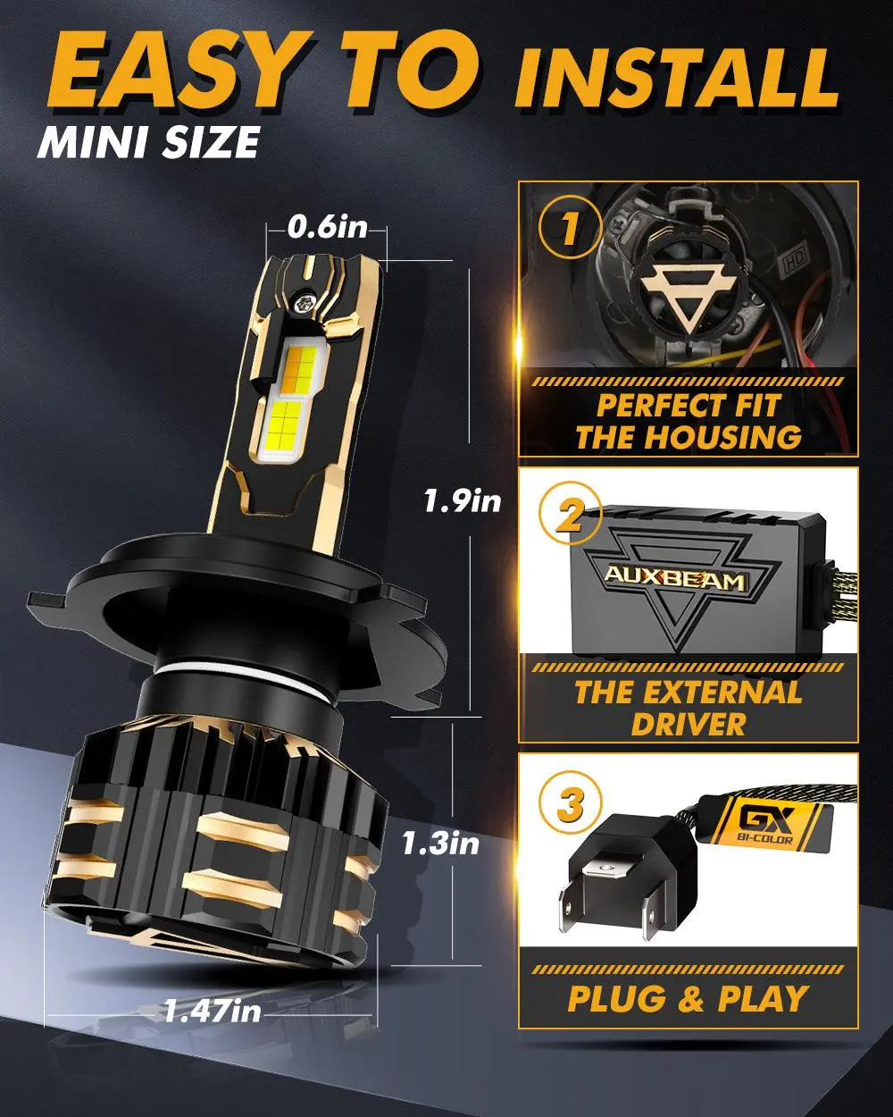 H4 Led Headlight Bulbs 110W 25000Lm Gx Bi-Color Series High Power & Brightness Dual Color Switchback | 2 Bulbs 5
