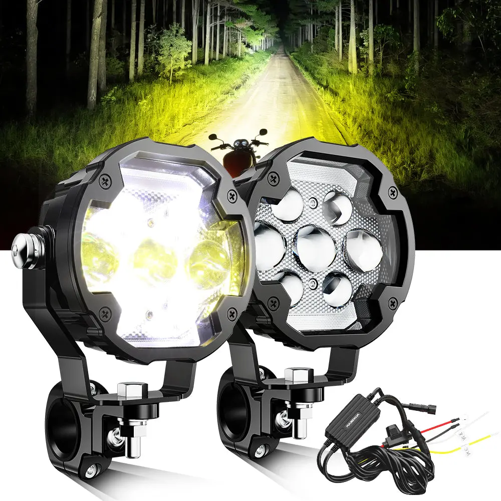 🆕4.2 Inch Motorcycle Auxiliary Led Spotlight, 72W Ax7 Series Dual Color Switchback Driving Fog Light With 3+4 Modes For Motorcycle Jeep Suv Atv Truck | 2Pcs/Set 1