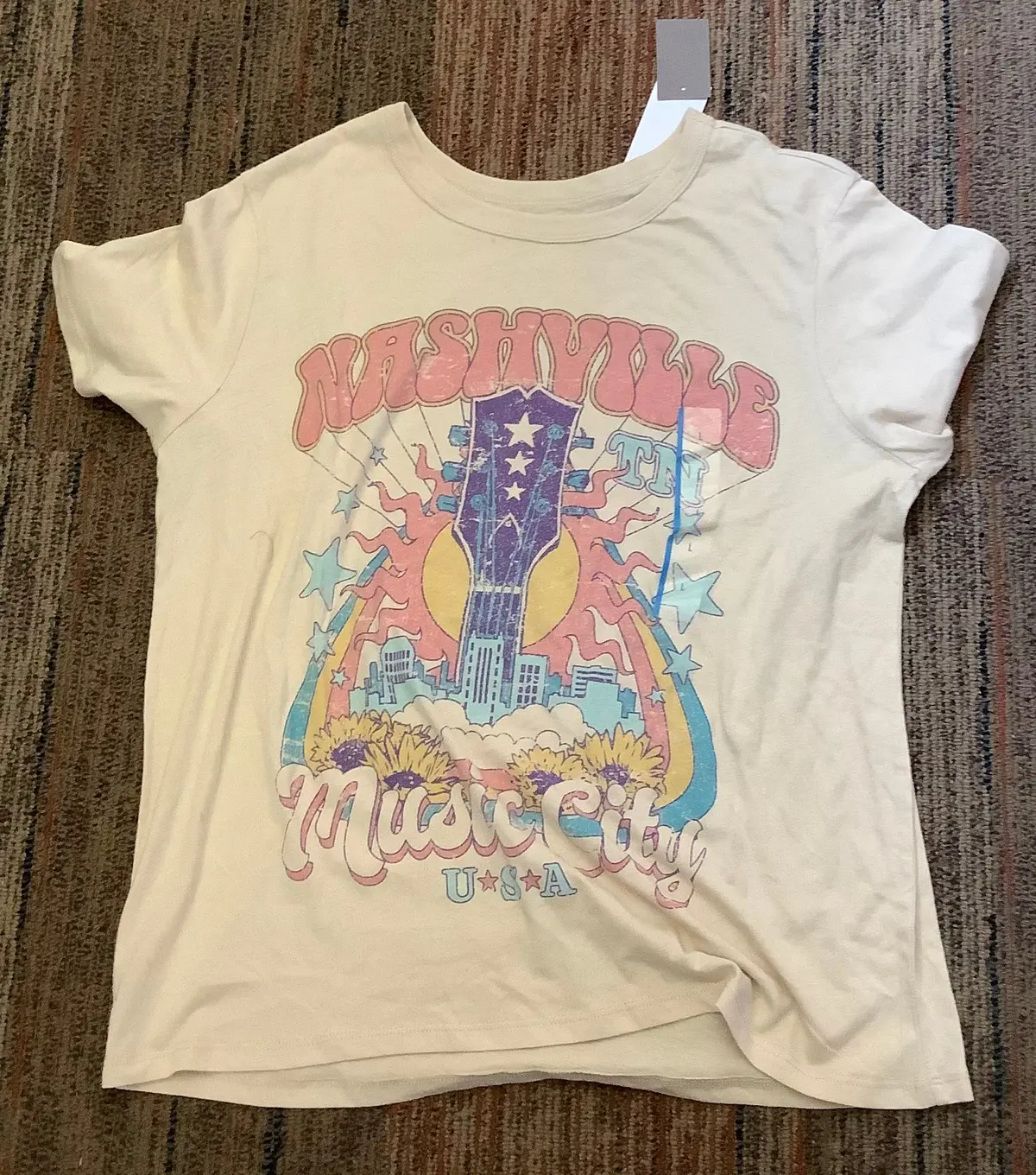 Ladies Music City Short Sleeve Graphic T-Shirt - Beige L 1