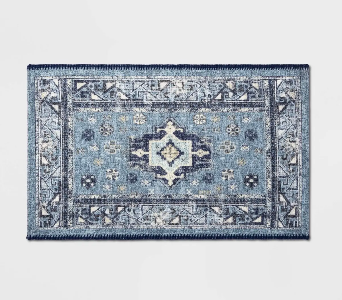 34" X 20" Vintage Persian Medallion Kitchen Rug Blue 1