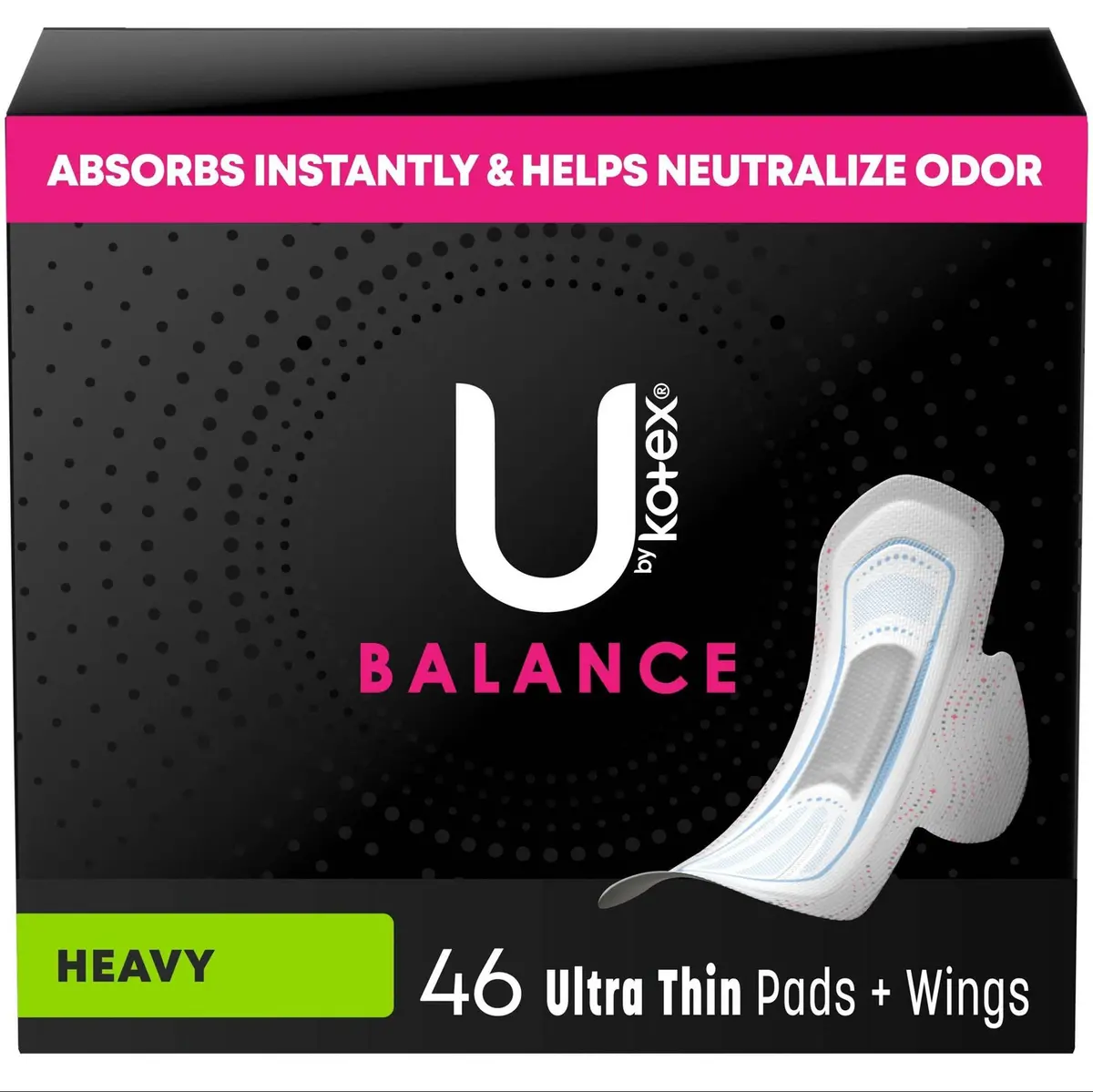 U By Kotex Balance Ultra-Thin Heavy Pads With Wings- Unscented- 46Ct 1